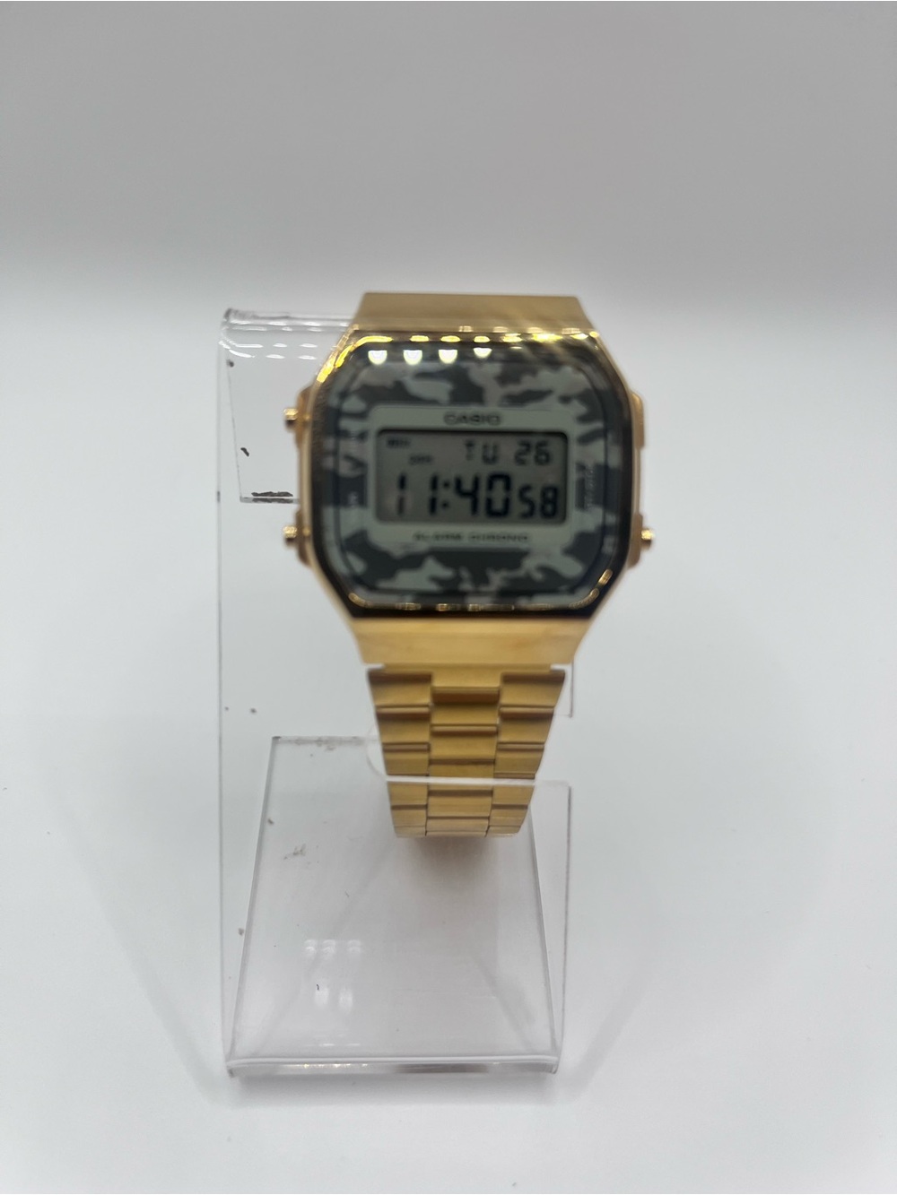 Casio retro Gold Tone Digital Watch with Camouflage Face